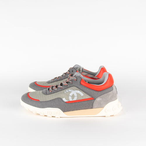 Chanel Grey Red Fabric Interlocking CC 200Sneakers