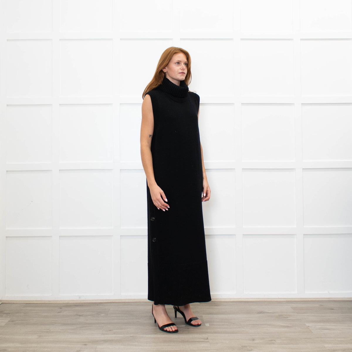 Me + Em Black Knitted Midi Dress with Detachable Neck