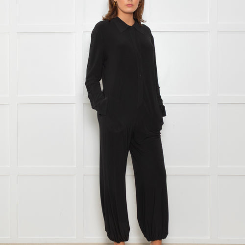 Norma Kamali Black Stretch Collared Jumpsuit