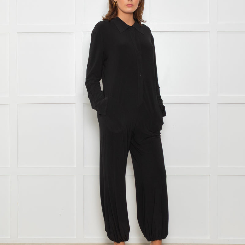 Norma Kamali Black Stretch Collared Jumpsuit