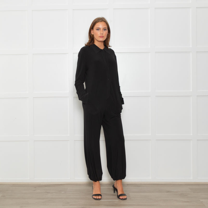 Norma Kamali Black Stretch Collared Jumpsuit