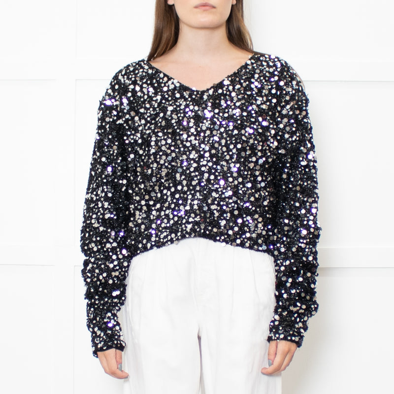 Rotate by Birger Christensen Black Loose Knit Metallic Jumper with Sequins