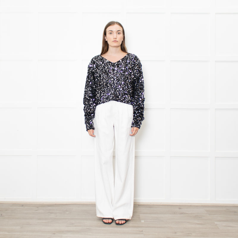 Rotate by Birger Christensen Black Loose Knit Metallic Jumper with Sequins