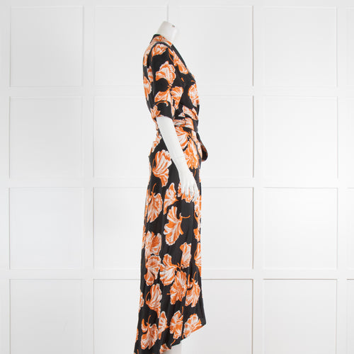 Ganni Black, Orange And Cream Silk Wraparound Dress