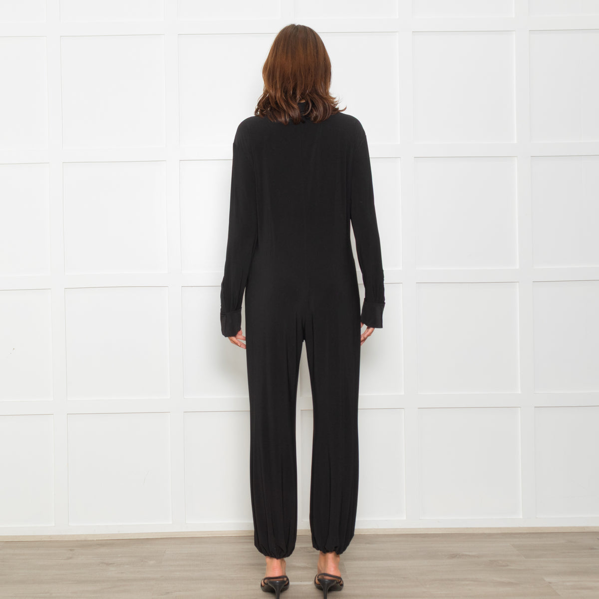 Norma Kamali Black Stretch Collared Jumpsuit