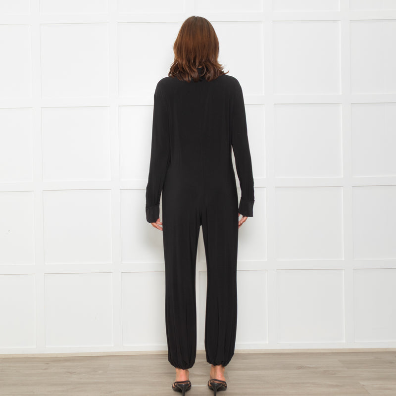 Norma Kamali Black Stretch Collared Jumpsuit