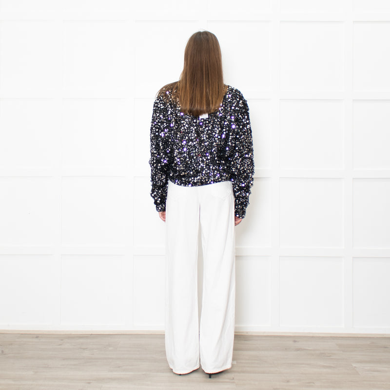Rotate by Birger Christensen Black Loose Knit Metallic Jumper with Sequins