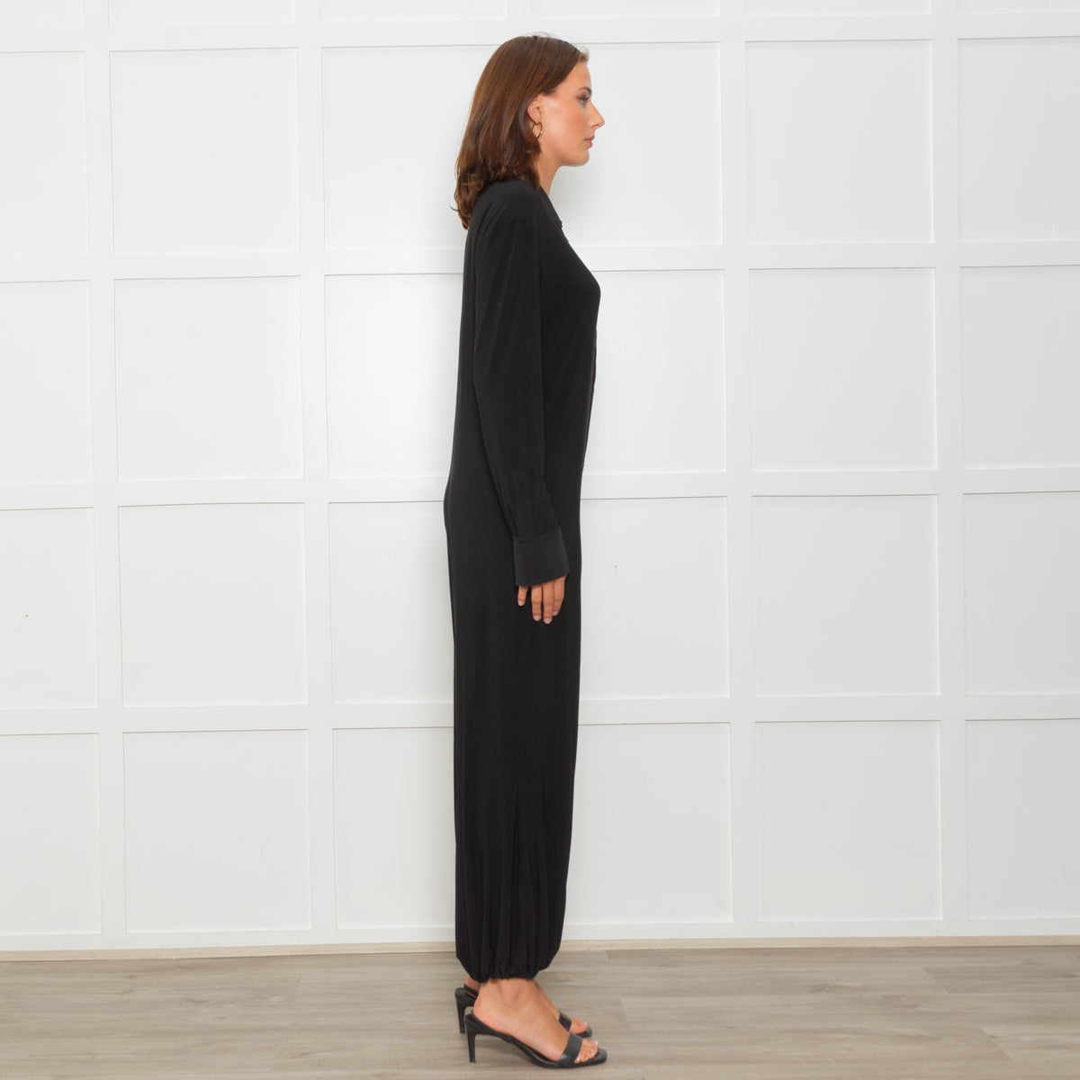 Norma Kamali Black Stretch Collared Jumpsuit