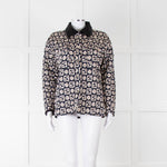 Sandro Navy Quilted Logo Jacket With Velvet Collar