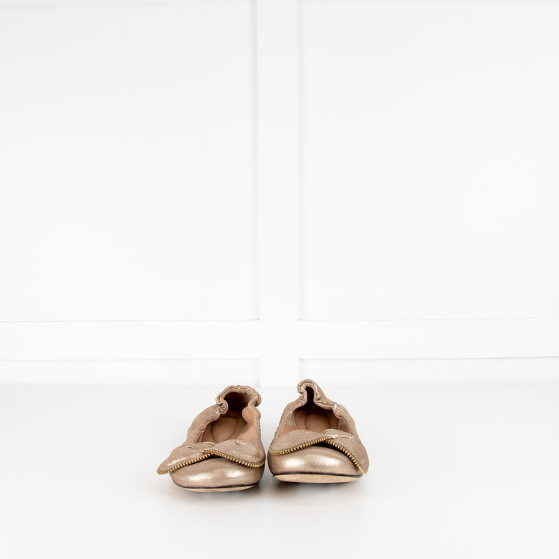 See By Chloe Gold Bow Zip Trim Flat Pumps