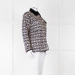 Sandro Navy Quilted Logo Jacket With Velvet Collar