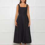 Sportmax Faida Black Square Scoop Neck Pleated Maxi Dress