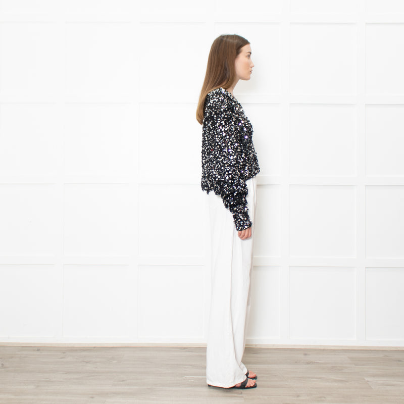 Rotate by Birger Christensen Black Loose Knit Metallic Jumper with Sequins