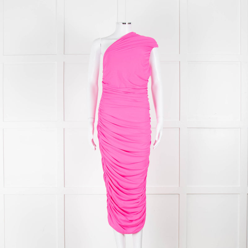 Solace London Neon Pink Stretch One Shoulder Dress