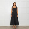 Sportmax Faida Black Square Scoop Neck Pleated Maxi Dress