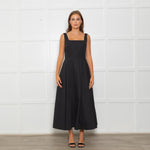 Sportmax Faida Black Square Scoop Neck Pleated Maxi Dress