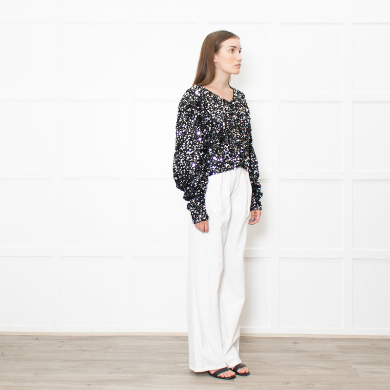 Rotate by Birger Christensen Black Loose Knit Metallic Jumper with Sequins