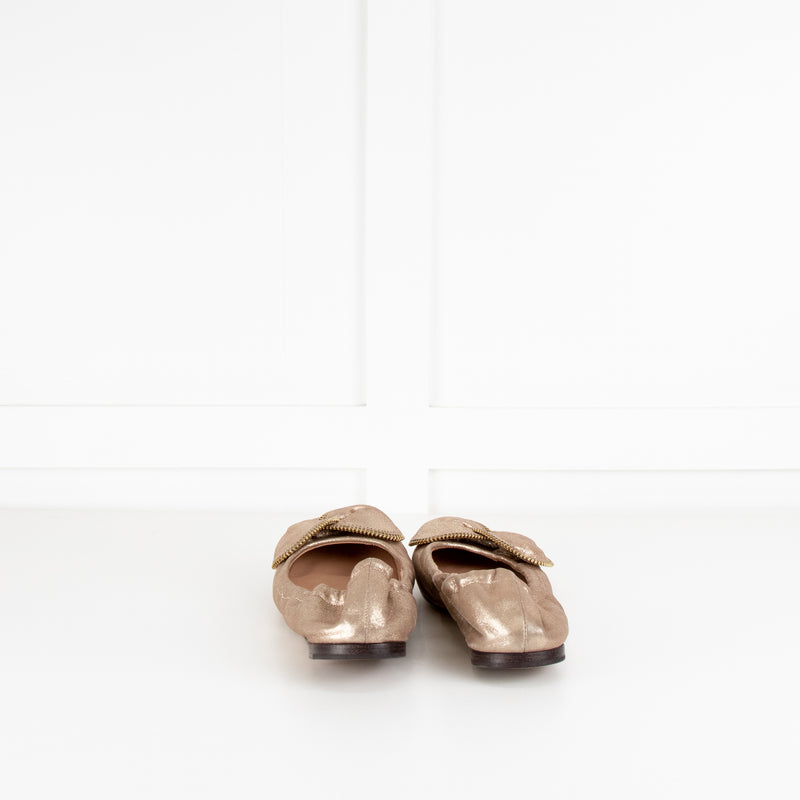See By Chloe Gold Bow Zip Trim Flat Pumps