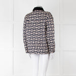 Sandro Navy Quilted Logo Jacket With Velvet Collar
