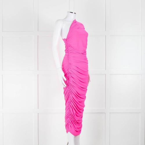Solace London Neon Pink Stretch One Shoulder Dress