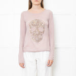 Zadig & Voltaire Deluxe Pink Cashmere Jumper With Diamante Skull