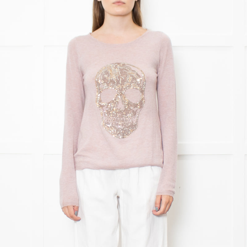 Zadig & Voltaire Deluxe Pink Cashmere Jumper With Diamante Skull