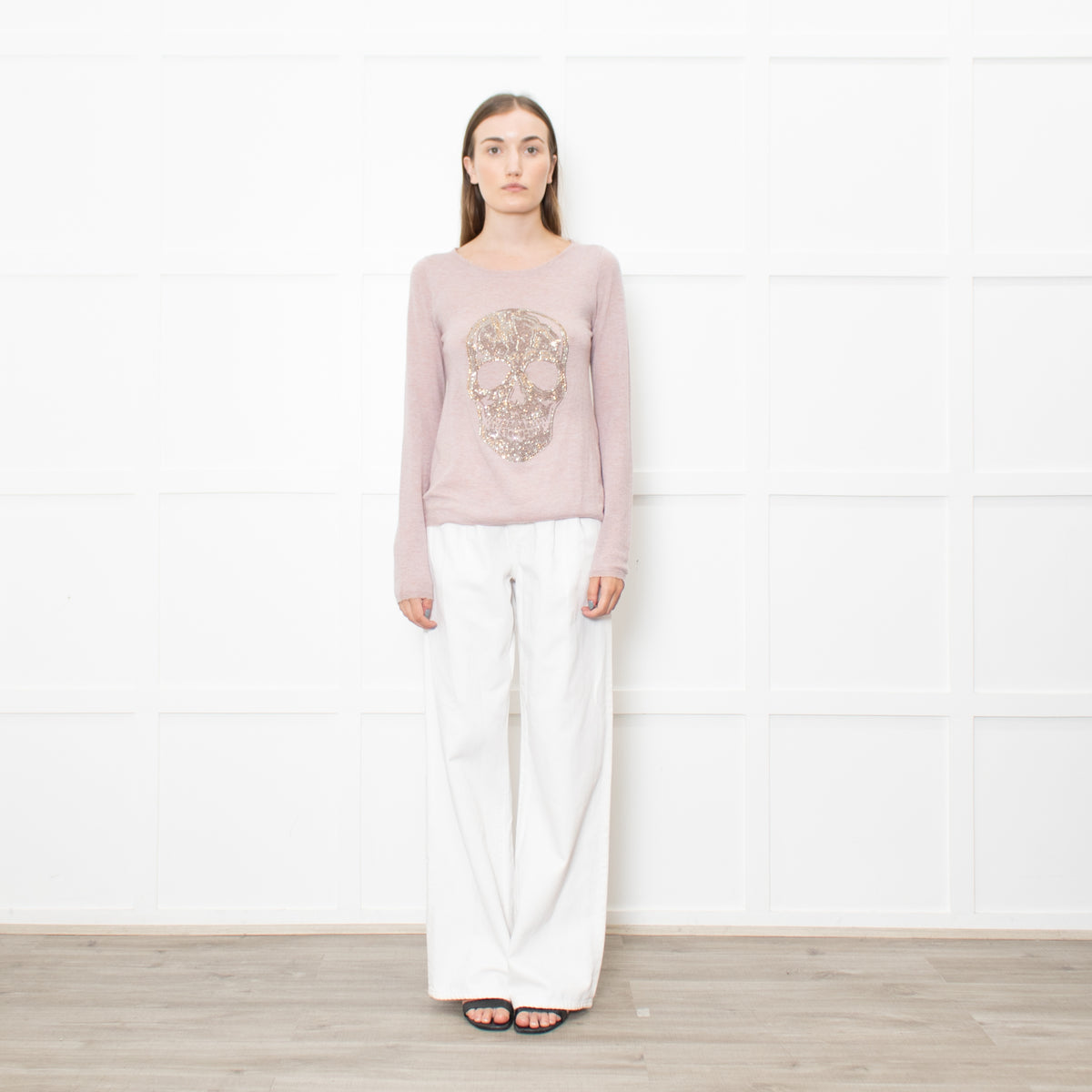 Zadig & Voltaire Deluxe Pink Cashmere Jumper With Diamante Skull