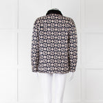 Sandro Navy Quilted Logo Jacket With Velvet Collar