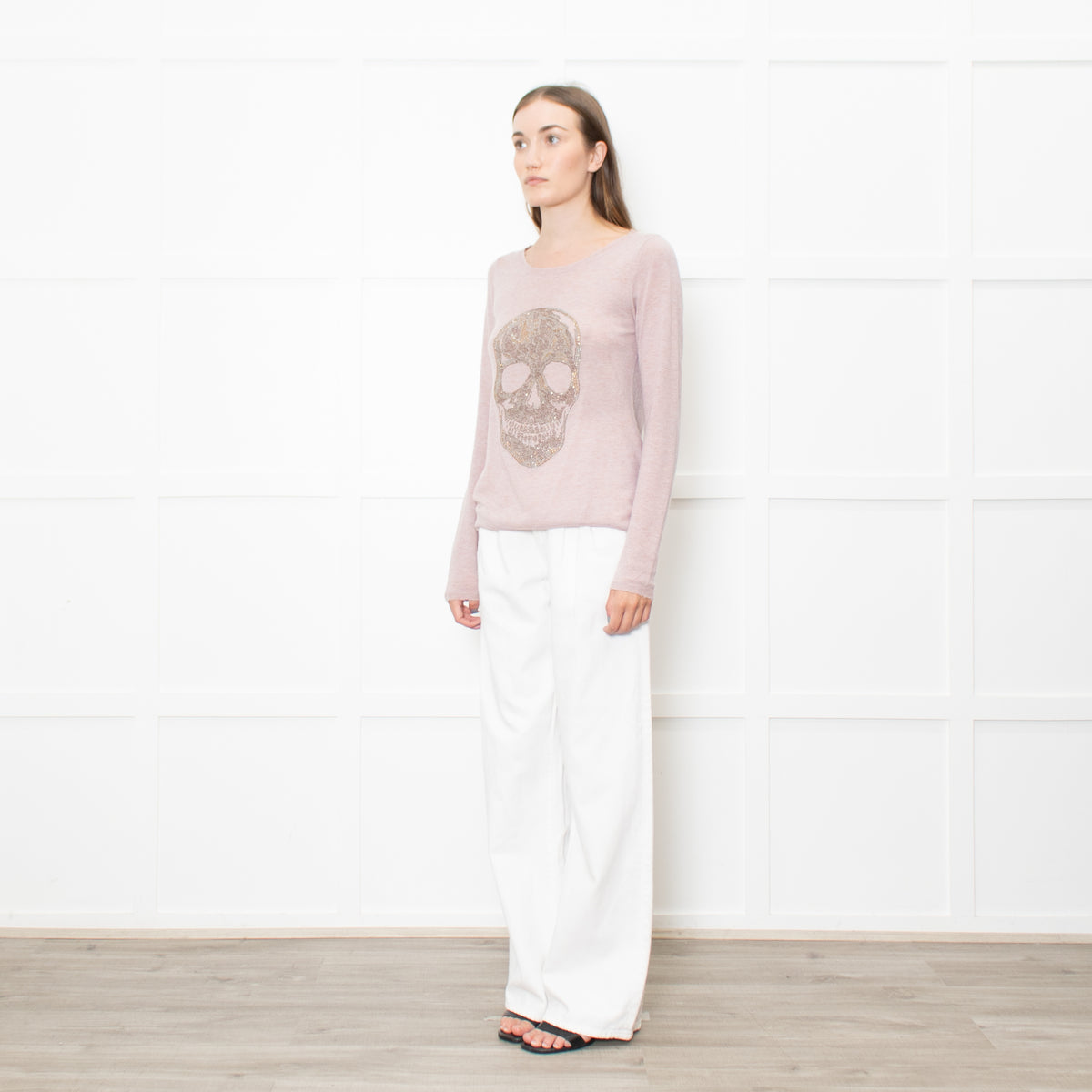 Zadig & Voltaire Deluxe Pink Cashmere Jumper With Diamante Skull
