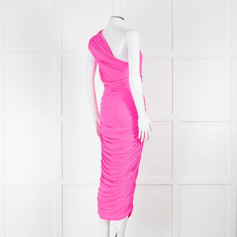 Solace London Neon Pink Stretch One Shoulder Dress