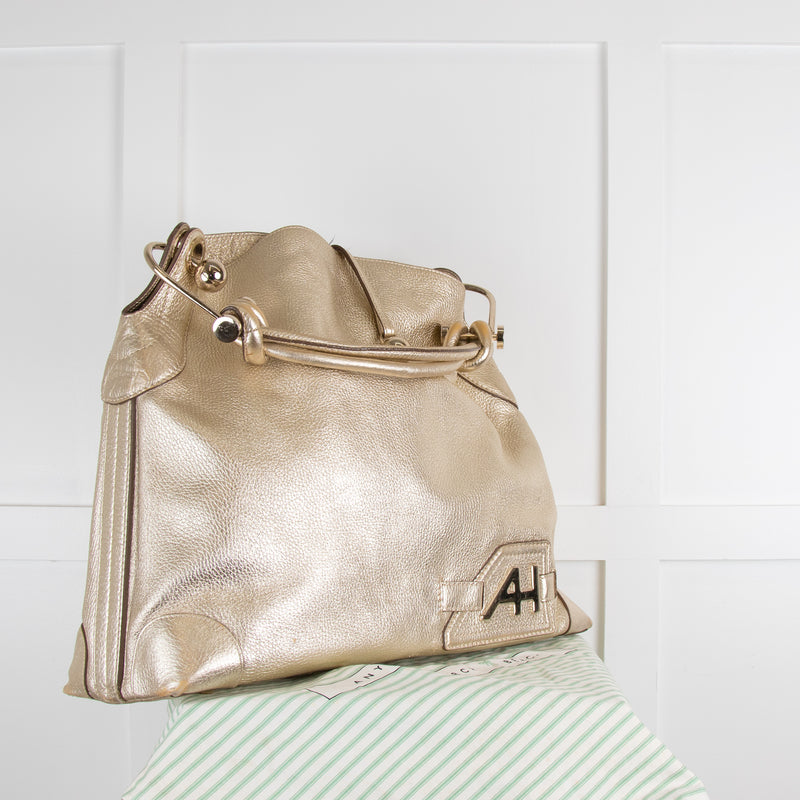 Anya Hindmarch Gold Leather Elrod Tote Bag