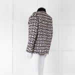 Sandro Navy Quilted Logo Jacket With Velvet Collar