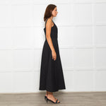 Sportmax Faida Black Square Scoop Neck Pleated Maxi Dress