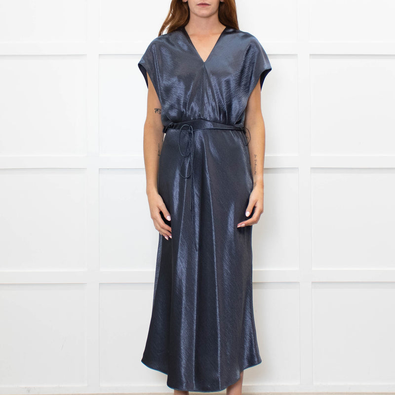Vince Petrol Blue Sleeveless Maxi Dress With Strng Belt