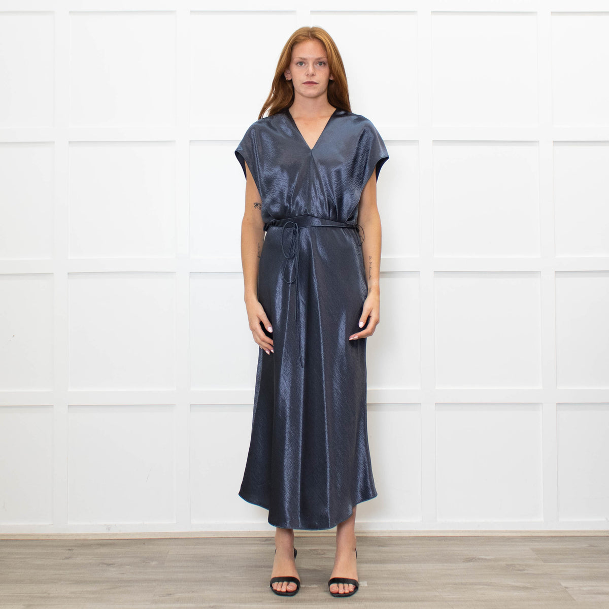 Vince Petrol Blue Sleeveless Maxi Dress With Strng Belt