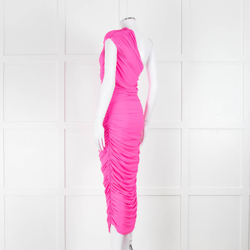 Solace London Neon Pink Stretch One Shoulder Dress