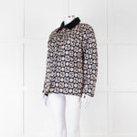 Sandro Navy Quilted Logo Jacket With Velvet Collar