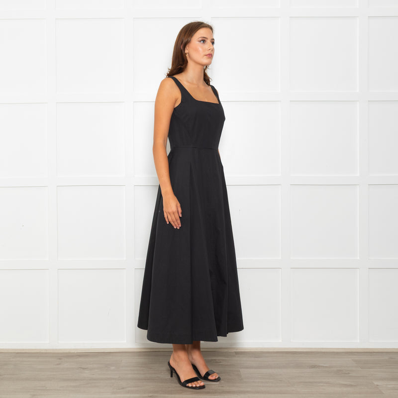 Sportmax Faida Black Square Scoop Neck Pleated Maxi Dress