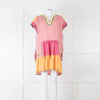 Saloni Pink Linen Tunic Mini Dress with Embroidery