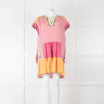 Saloni Pink Linen Tunic Mini Dress with Embroidery