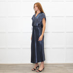 Vince Petrol Blue Sleeveless Maxi Dress With Strng Belt