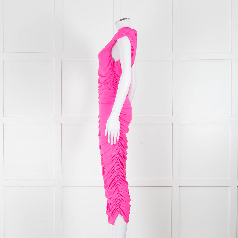 Solace London Neon Pink Stretch One Shoulder Dress