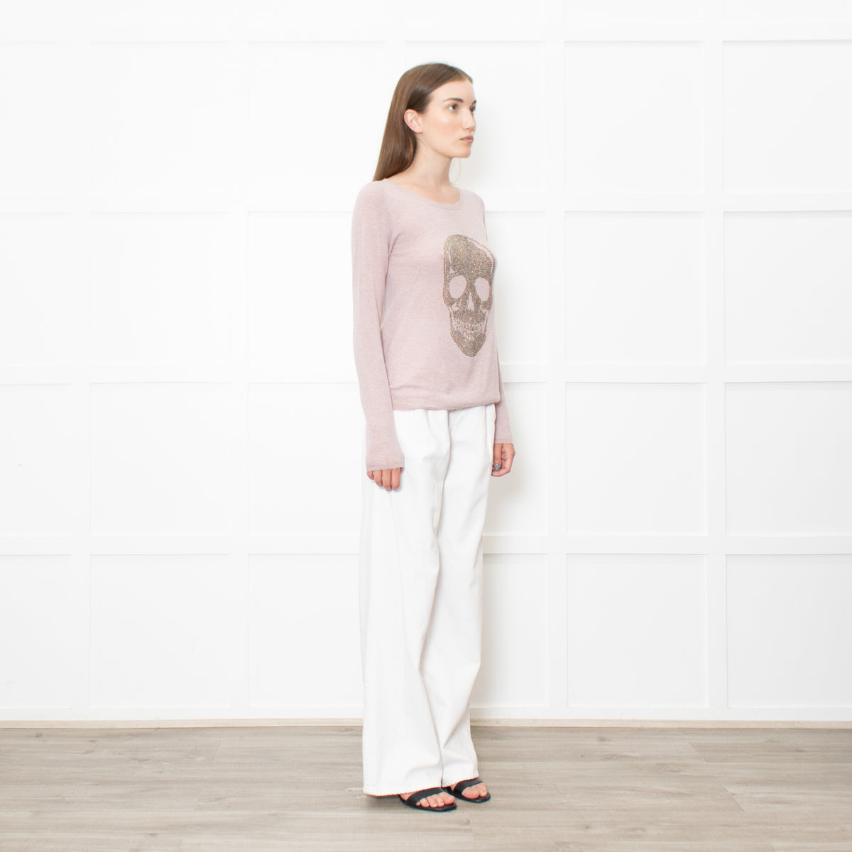 Zadig & Voltaire Deluxe Pink Cashmere Jumper With Diamante Skull