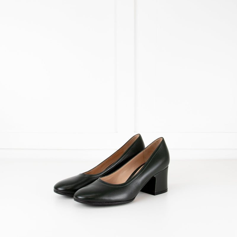 Gianvito Rossi Dark Green Round Toe Block Heel Shoes
