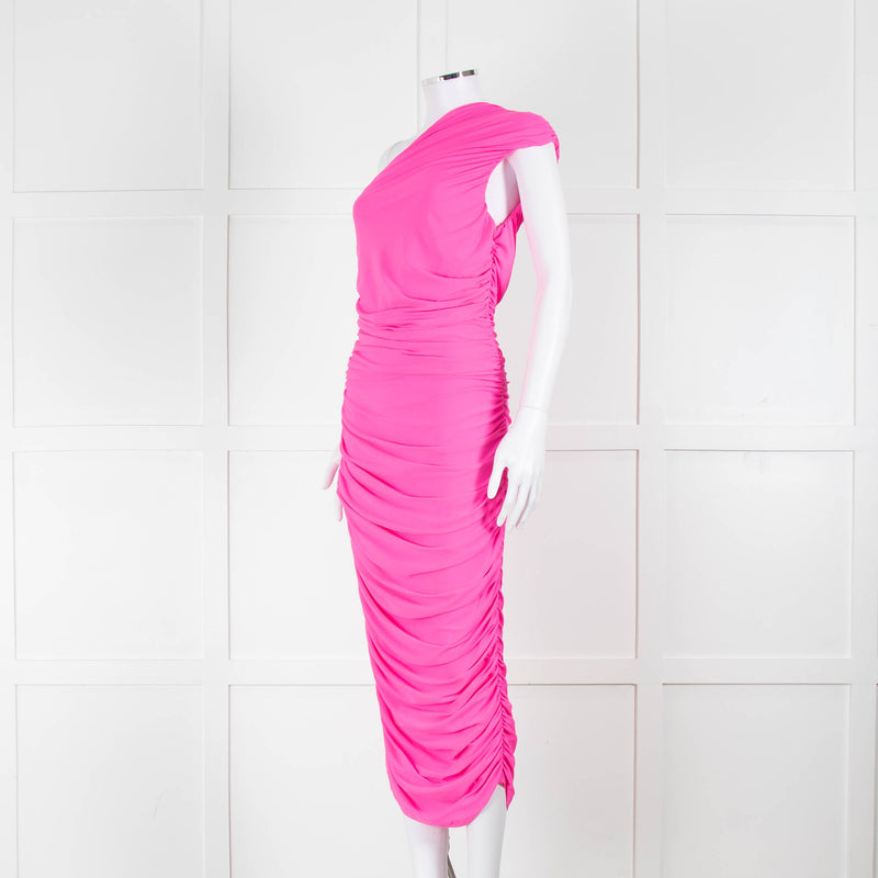 Solace London Neon Pink Stretch One Shoulder Dress