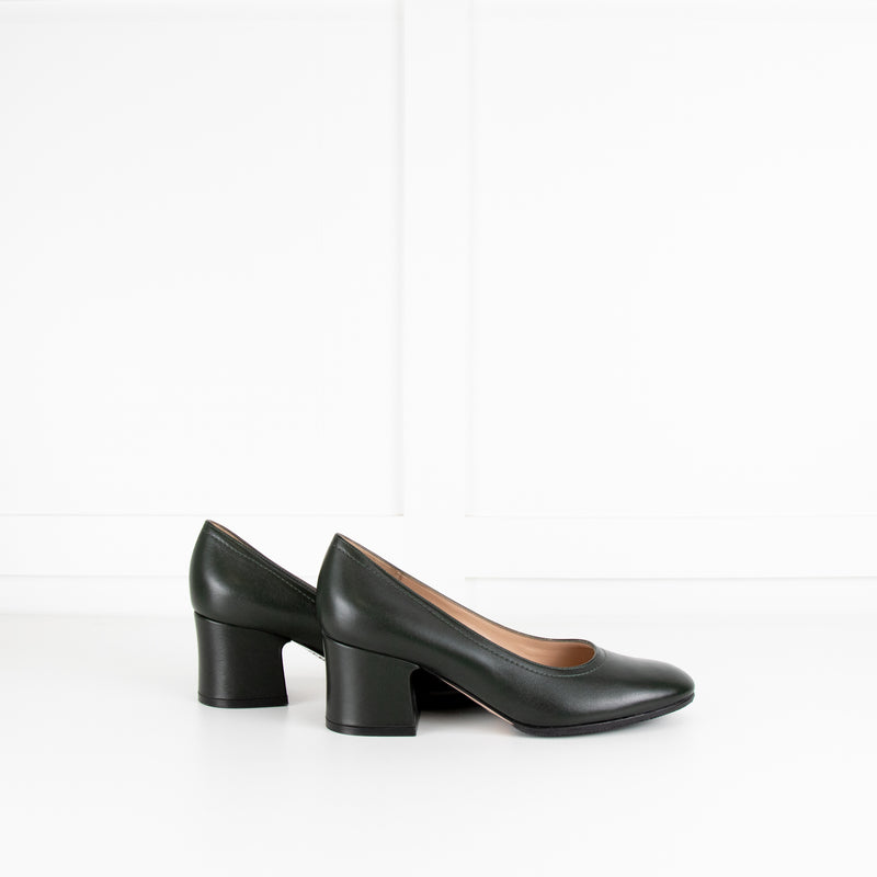 Gianvito Rossi Dark Green Round Toe Block Heel Shoes