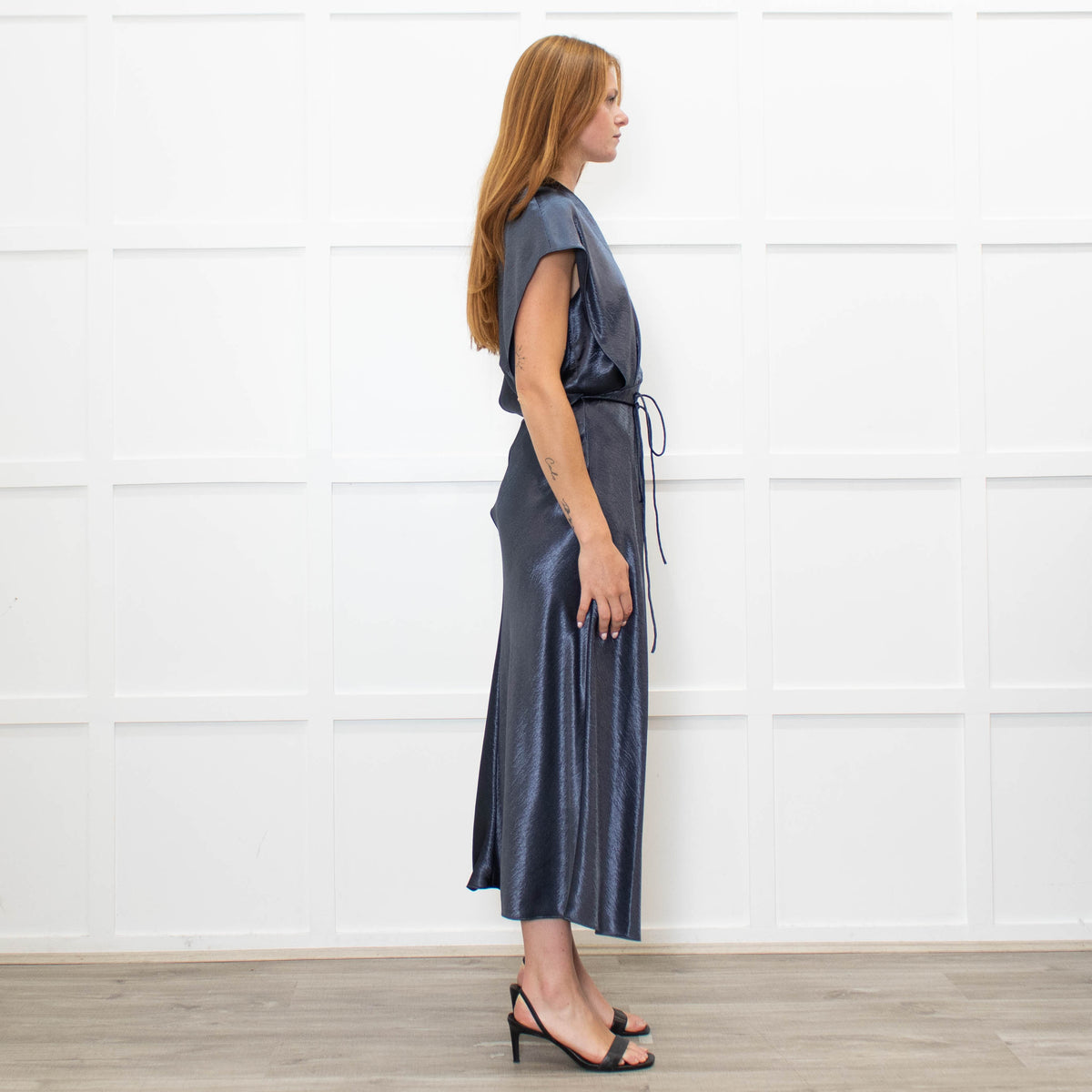 Vince Petrol Blue Sleeveless Maxi Dress With Strng Belt