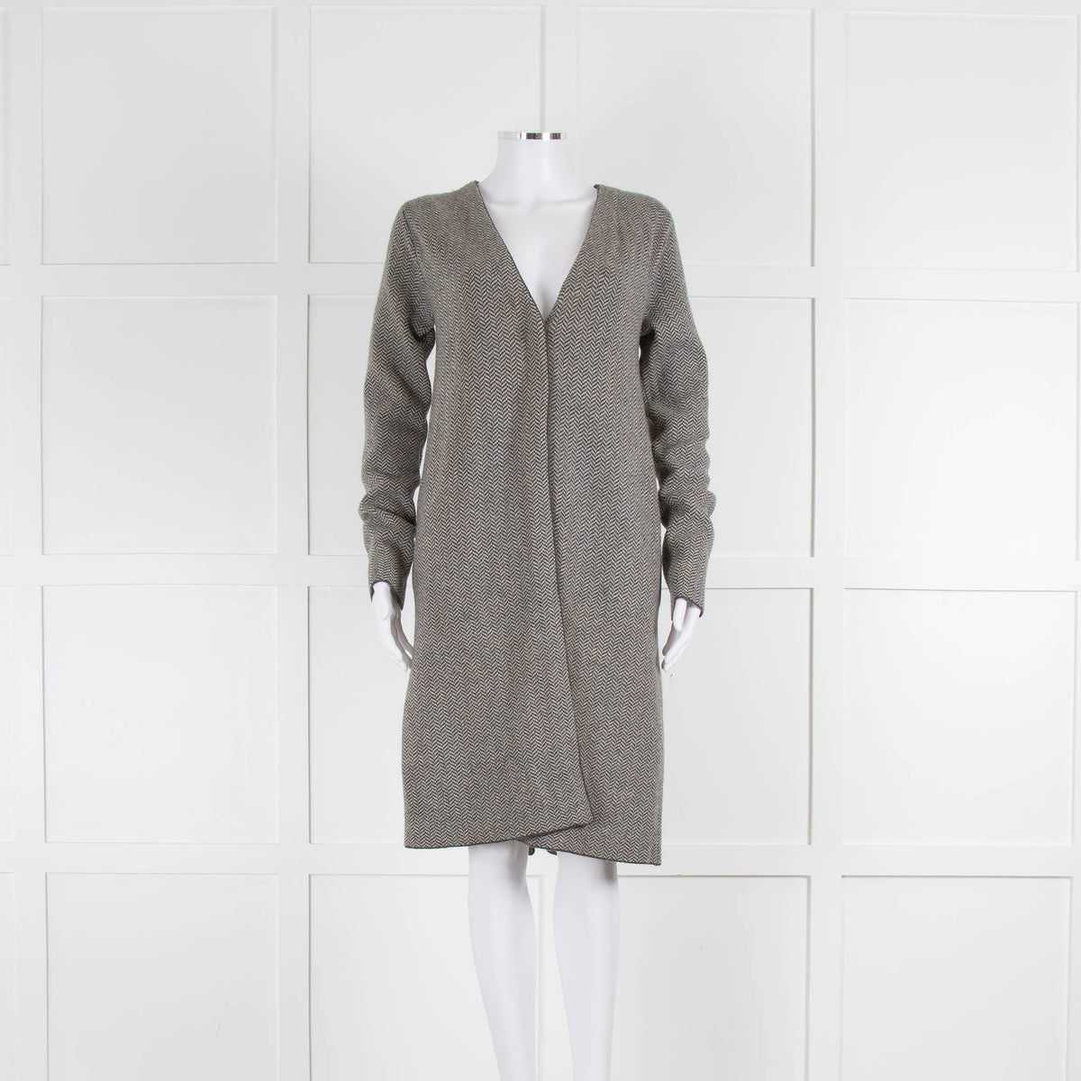 S Max Mara Grey Pattern Cashmere Blend Midi Cardigan