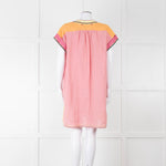 Saloni Pink Linen Tunic Mini Dress with Embroidery