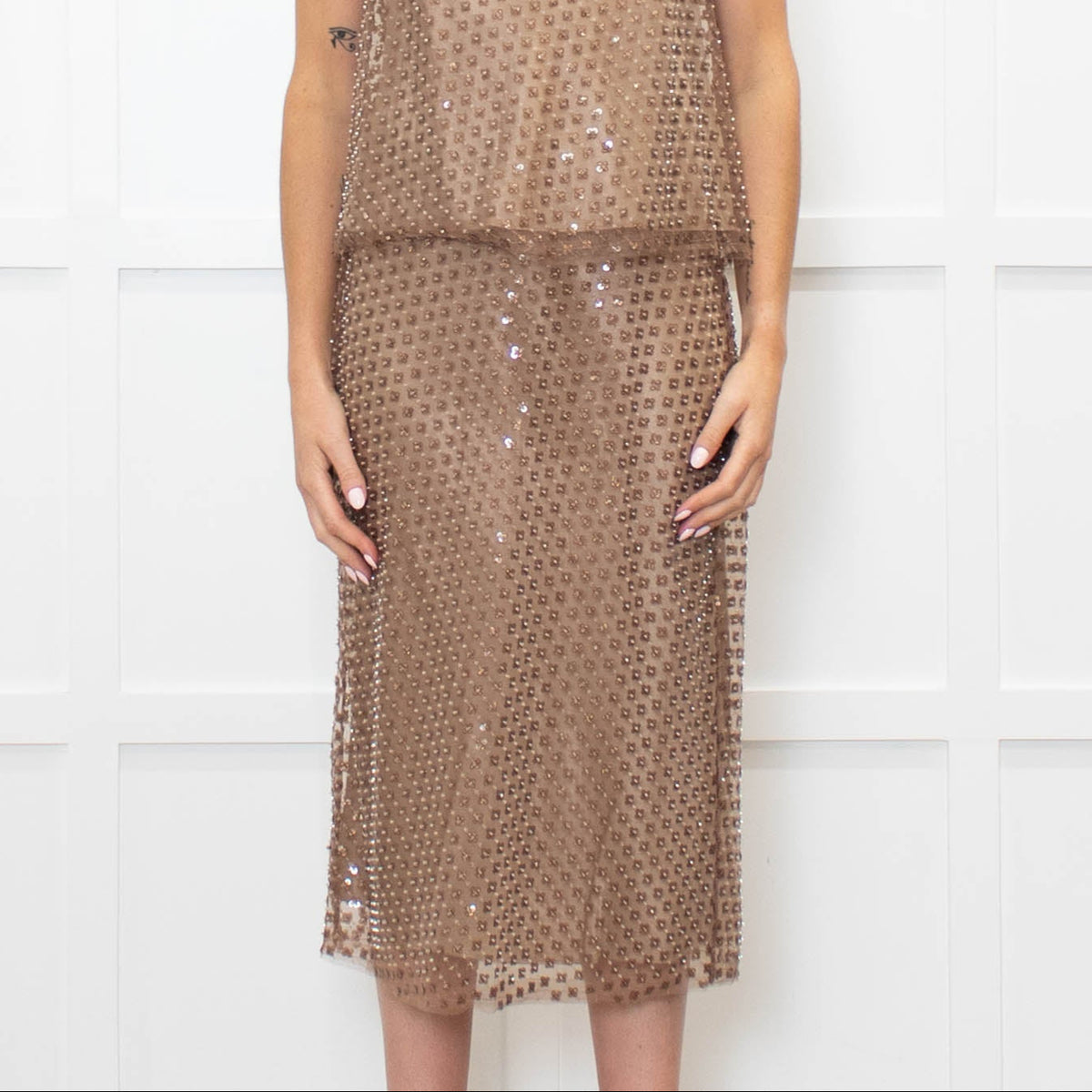Vince Fawn Beaded Midi Skirt